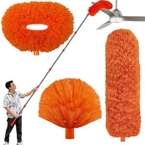 20 Ft+ High Reach Cleaning Tool Kit - Microfiber Feather Ceiling Fan Duster & Cobweb Duster with 3-14 ft Spliceable Pole Duster for Cleaning Fan, Spider Web, Ceiling, Blinds, Furniture Clean