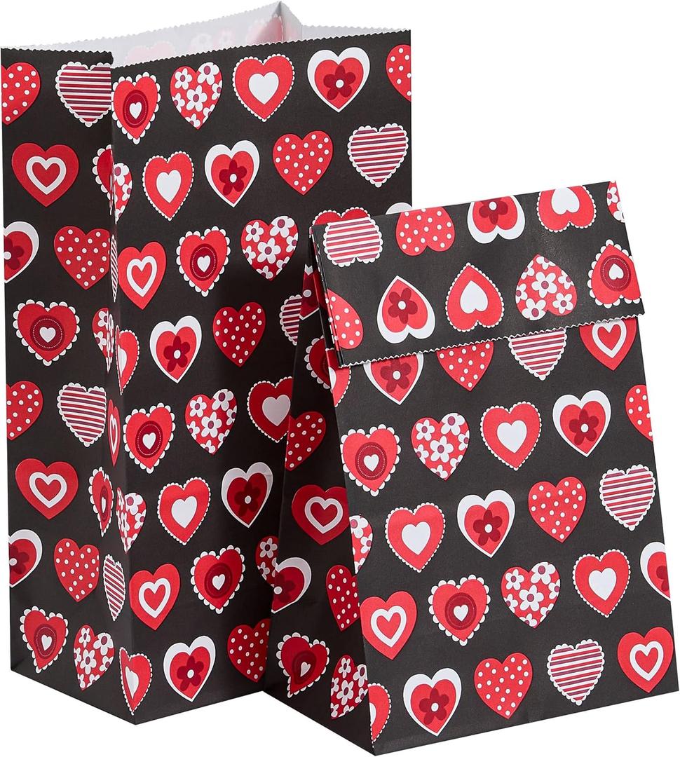 SUNCOLOR 30 Pack Red Heart Party Favor Bags Goodie Bags for Kids Class Party Gift Bags/Valentines Day/Mother's day