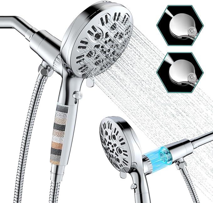 5-inch Filtered Handheld Shower Head with 10 Spray Modes - High Pressure, Magnetic Docking & Water Flow Control | Chrome Finish & 69 Stainless Steel Hose 2.5 GPM Flow Rate, Wall Mounted, Chrome