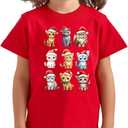 Kids Christmas Shirts Boys Girls Toddler Santa Hat Dogs Cats Print Short Sleeve T-Shirt Top (Red)
