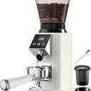 Tuni Conical Burr Coffee Grinder, 48 Grind Settings Anti-Static Burr Mill, Precision Electronic Timer and LED Touchscreen for Espresso/Drip/Cold Brew/French Press, Stainless Steel, Ivory