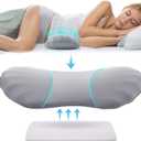 RESTCLOUD Adjustable Lumbar Support Pillow for Sleeping Memory Foam Back Support Pillow for Lower Back Pain Relief and Sleeping, Lumbar Support Pillow for Bed and Chair (Includes a removable pad, Moon Grey)