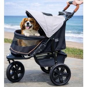 Pet Gear No-Zip AT3 Pet Stroller for Cats/Dogs, Zipperless Entry, Easy One-Hand Fold, Jogging Tires, Removable Liner, Cup Holder + Storage Basket, Sea Salt