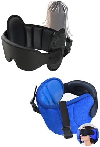 SARISUN Travel Pillows for Airplanes and Upgrade Airplane Pillow for Long Flight, Airplane Head Strap with Eye Mask for Sleep, 360° Support Headrest, Stop Bobblehead