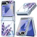 FCSWEET for Samsung Galaxy Z Flip 6 Case with Hinge Protection,Clear Floral Lavender Shockproof Protective Hard PC Slim Floral Women Phone Case for Z Flip6 - Purple Lavender