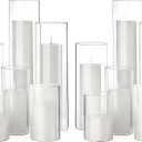 Shihanee Set of 12 Pillar Candles and Glass Cylinder Vases Assorted Sizes Cylinder Holders for Pillar Candles Home Table Centerpieces Wedding Party Decorations (White)