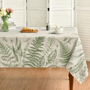 Horaldaily Spring Tablecloth 6084 Inch Rectangular, Plants Wild Fern Beige Washable Table Cover for Party Picnic Dinner Decor