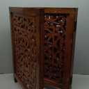 Wooden Foldable Pet Dog Safety Gate - 3 Panel 20" W x 24" H - Hand Carved Suzani Free Standing Portable Indoor Puppy Gate - Doorway Hall Stairs Dog Fence - Assembled - Pecan Brown - IRONGATE