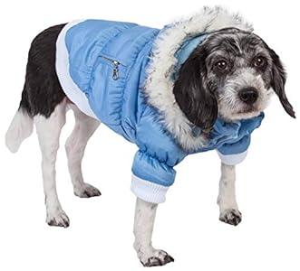 ET LIFE Classic Metallic Fashion Pet Dog Coat Jacket Parka w/ 3M Insulation and Removable Hood, Medium, Sky Blue, Medium