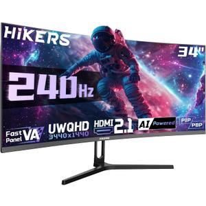 Hikers 34 Inch UWQHD 240Hz Curved Gaming Monitor Curved Ultrawide Monitor