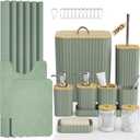 Bathroom Accessory Set - 25PC Bathroom Sets with Shower Curtain and Rugs, Sage Green Bathroom Set, Bathroom Accessories Set, Shower Curtain Sets with Rugs, Bathroom Trash Can & Soap Dispenser