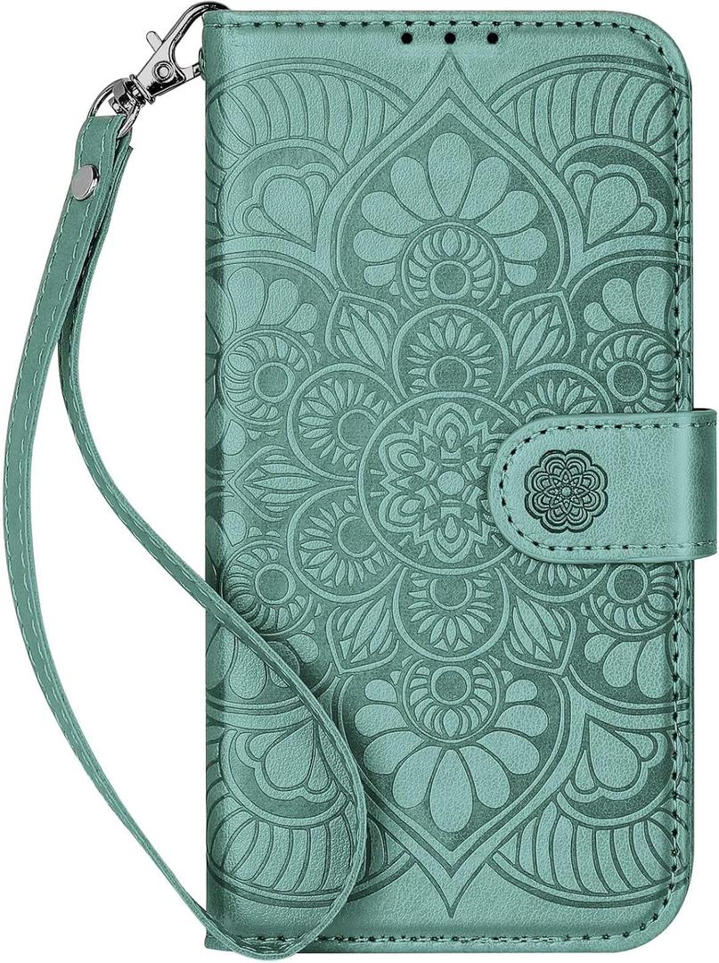 Wallet Case for iPhone 13,[RFID Blocking] 3 Card Holder Stand with Credit Card Slot PU Leather Magnetic Protective Flip Cover for iPhone 13(Green)