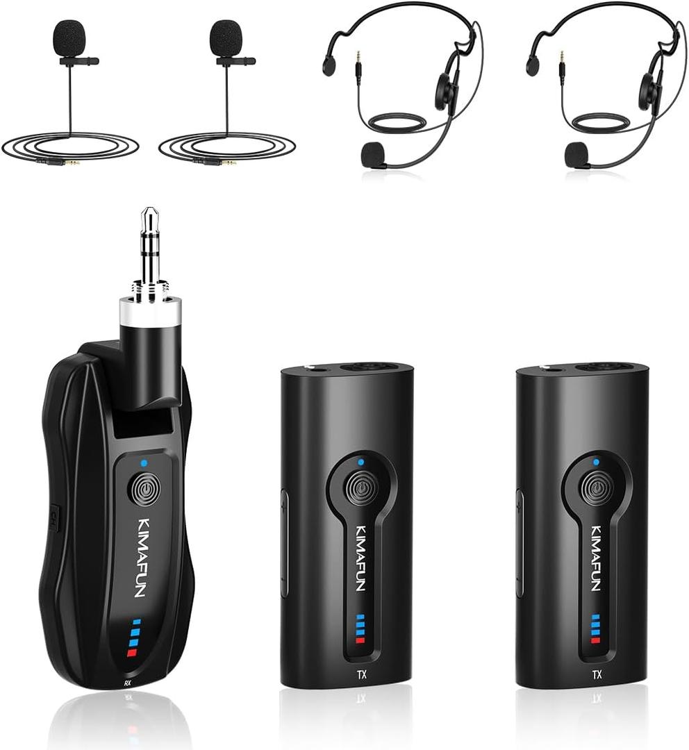KIMAFUN Wireless Lavalier Microphone System, Wireless 2.4GHz Lapel Mics Handheld Mic 2 in 1 for Teaching, Teachers, Speech, Tour Guiding, Speaker, Amplifier, PA System, Broadcast, KM-G70(2TX1RX)