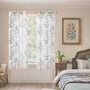 BGment Linen Curtains for Bedroom 63 Inch Length 2 Panels Set Floral Leaf Patterns, Light Filtering Window Privacy Curtains for Living Room Boho Farmhouse Vintage, Each 42 Inch Wide, Navy
