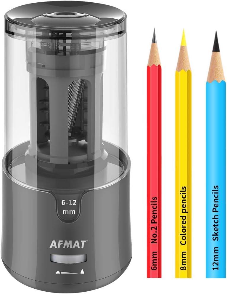 AFMAT Electric Pencil Sharpener, Heavy Duty Pencil Sharpeners for 6-12mm No.2/Colored Pencils, Auto Stop, Super Sharp & Fast, Electric Pencil Sharpener Plug in for Office, Home, PS91 (Gray)