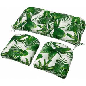 Wicker Chair Cushions Set, 2 U-Shaped Cushions & 1 Loveseat, Waterproof Outdoor Loveseat Cushion for Patio Furniture, Settee Bench Pad All Weather,FreshLeaf