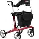 Rollator Walker for Seniors/Adults Foldable Rolling Walker with Seat 440 lbs Capacity 4 Big 7.9 inch Wheels Hand Grips Adjustable Height Lightweight Carbon Fiber Walker Removable Back Support