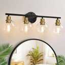 2025 Upgrade 4-Light Bathroom Light Fixtures, Black and Gold Bathroom Lights Over Mirror with Clear Glass Globe Shade, Vanity Lights for Bathroom Kitchen Living Room Hallway Cabinet Bedroom Porch