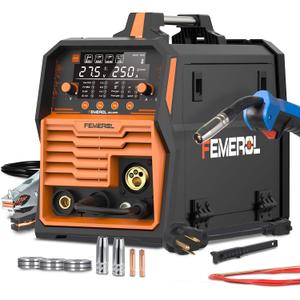 FEMEROL 250A MIG Welder,6 in 1 Gas MIG/Gasless Flux Core/Stick/Lift TIG/Spot Welding/Spool Gun Compatible Aluminum Welding Machine Large LED Display 110V/220V Multi Process Welder