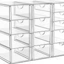 Acrylic Makeup Organizer with 13 Drawers, Bathroom Counter Organizer, Acrylic Organizers, Desk Organizer, Office Supplies, Storage Drawers for Cosmetic, Pencil, Coffee, etc 3 Pack