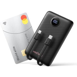 WeeFancy Mini Portable Charger with Built-in Cables 22.5W Fast Charging Power Bank USB-C Small Battery Pack 10000mAh Travel Essential Slim Battery for iPhone 17/16/15/14, Samsung 25/24, and More