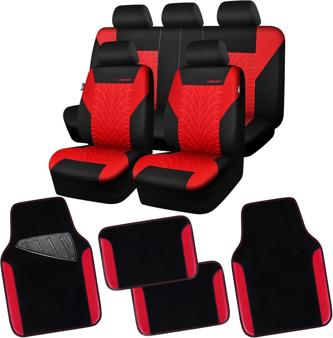 CAR PASS Rainbow Universal Fit Faux Leather Car Carpet- Anti-Slip Nibbed Backing Floor Mats and 3D Tyre Print Automotive Interior Seat Covers, Airbag Compatible, for SUV, Vans,Sedans,Trucks