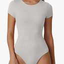QINSEN Women's Crew Neck Short Sleeve Bodysuit Double Lined Body Suits Basic T-shirt Tops , Size S