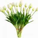 Artificial Flowers 20pcs Fake Tulips Real Touch, Faux Latex Tulips Flowers with Gift Box Soft Faux Tulips Bouquets Arrangements for Party Wedding Home Room Decoration(White)