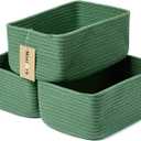 Small Storage Baskets for Organizing | Closet Organizer Bins | Shelf Toy Basket | Woven Rope Baskets | Cube Decorative Box | Shallow Basket | 11.5x7.5x4.7 | 3 Packs Green