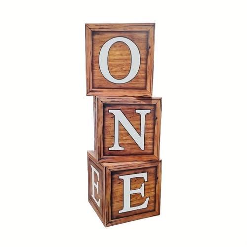 One Boxes for 1st Birthday Wood Grain, One Balloon Box, Baby Girl First Birthday Decorations, 1st Birthday Party Supplies Boy, 1 Year Anniversary Decorations Photoshoot Props Backdrop. (Wood Grain)