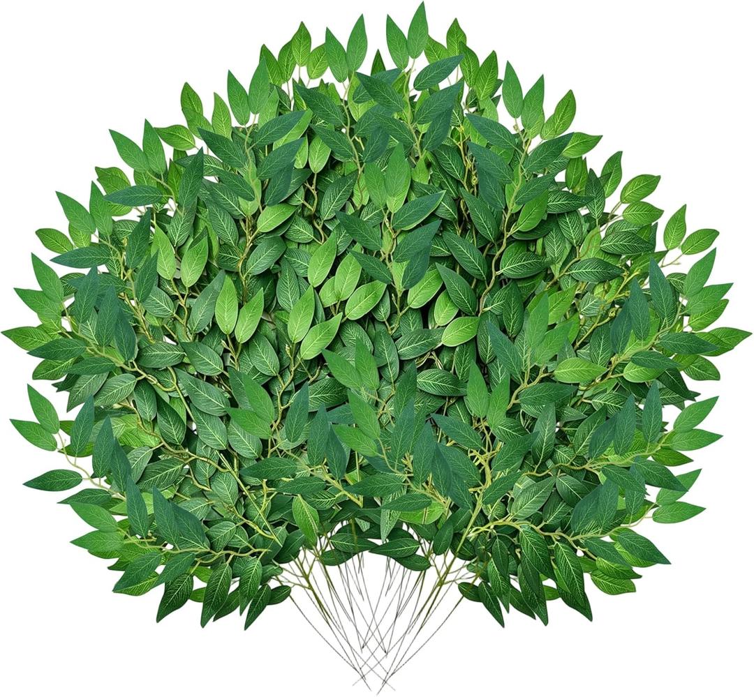 24Pcs Italian Ruscus Greenery Stems Bulk, Artificial Silk Green Leaves Garland, 20"Fake Branches, Hanging Plants Spray Vines for DIY Wedding Arch Bouquet Table Centerpieces Vase Filler Home Decor