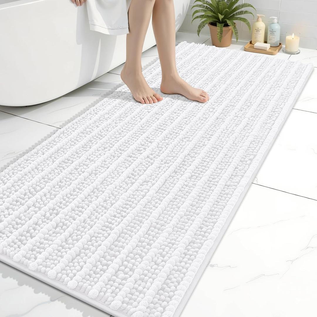 Arotive Luxury Bathroom Rugs 60x24, Extra Soft Thick Absorbent Shaggy Chenille Bath Rugs, Non-Slip Machine Wash Dry, Bath Mats for Bathroom Floor, Tub and Shower, Home Decor Accessories, White