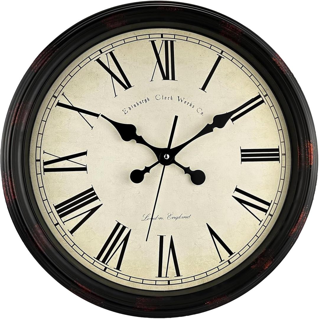 Round Classic Wall Clock Silent Non Ticking 16 Inch Extra Large Quality Quartz Vintage Clock, Rome Retro Decorate Clock Battery Operated, Easy to Read for Home Kitchen Living/Restaurant