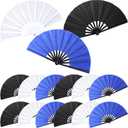 Beeveer 15 Pcs Large Folding Hand Fan for Line Dancing Chinese Kung Fu Tai Chi Clap Raves Fans for Men and Women Festival Dance Wedding Party (White,Blue,Black)