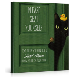 Funny Cat Bathroom Wall Art Print - Vintage Green Bathroom Wall Decor - Funny Cute Cat Artwork for Washroom Toilet 8x10 Canvas Framed - Text Me, 2-Pack
