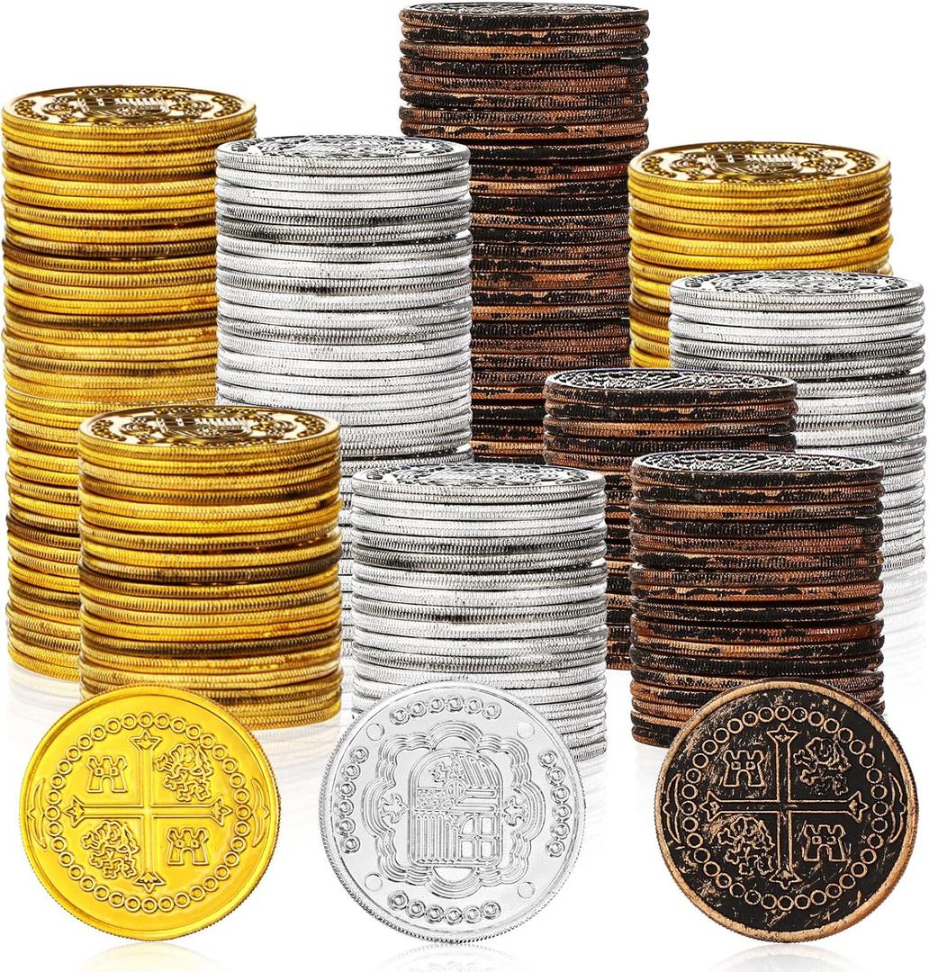 Hanaive 500 Pcs Plastic Pirate Gold Coins Spanish Doubloon Replicas Bulk Kids Fake Play Coins for Pirate Party Treasure Chest Board Games Tokens Toys Cosplay(Cross)