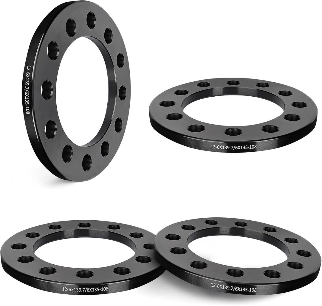 EVIL ENERGY 6x135 or 6x5.5 Wheel Spacers 1/2" (12mm) Compatible with 2004-2023 Ford F-150, 6x135 mm/6x139.7 mm 6 Lugs 108mm Hub Bore Unequipped with Bolts Black, Not Hubcentric