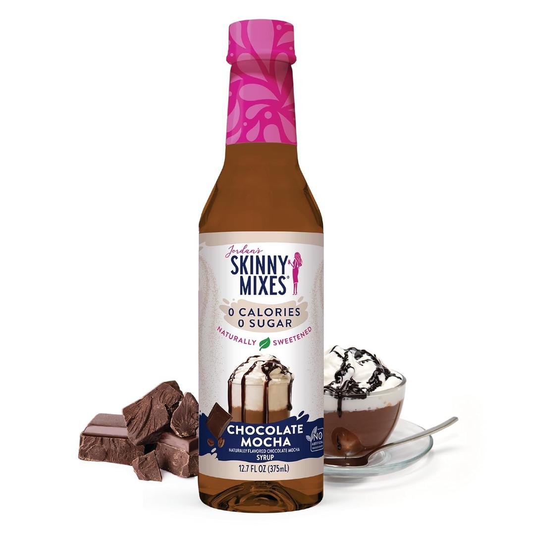 2 x Jordan's Skinny Mixes Syrups Sugar Free Syrup, Chocolate Mocha Syrup, 12.7 oz, Zero Sugar and Zero Calorie Flavoring for Coffee, Protein Shake, Cocktail or Mocktail Drinks and More, Naturally Sweetened Line (EXP 08/08/27)