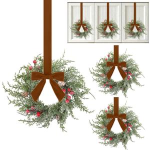 Aneco 6 Pcs 9.8" Small Christmas Norfolk Wreaths Decorations Mini Christmas Kitchen Cabinet Wreaths with Brown Velvet Bow Artificial Hanging Garlands for Door Window Room Farmhouse Xmas Party Decor