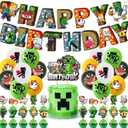 Pixel Birthday Party Decorations, Game Styled Gamer Party Supplies, include Happy Birthday Banner, Balloons, Cake Toppers, Cartoon Party Celebrate Supplies