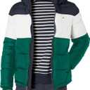 Tommy Hilfiger Men's Down Alternative Hooded Puffer Jacket (Standard and Big & Tall) (XX-Large, Green Color Block)
