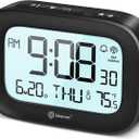 Geevon Digital Alarm Atomic Clock for Bedroom Heavy Sleepers, Mini Cute Desk Table Clock with 10s Backlight, 12/24H, Temp, Small Travel Alarm Clock for Kids Teens Adult Boy Girl, Black