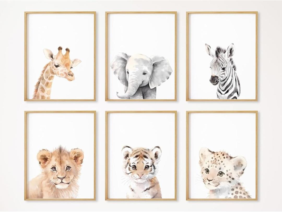 Tanmart Nursery Animal Wall Art Decor Baby Safari Canvas Prints Jungle Animal Wall Art Poster Baby Room Art Nursery Safari Pictures for Bedroom Boys Room 12x16 Inch Set of 6 Unframed