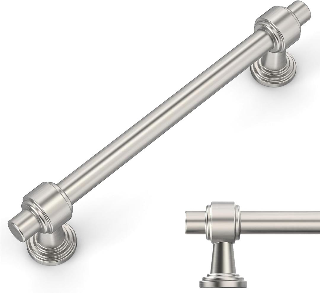 Amerdeco 10 Pack Brushed Satin Nickel Cabinet Pulls 5 Inch(128mm) Hole Center Drawer Pulls Cabinet Hardware Kitchen Cabinet Handles for Bathroom Dresser Pulls ZH0069
