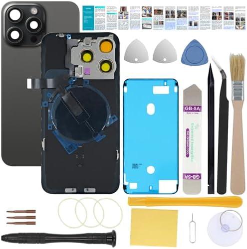 UooFide Rear Back Glass Cover Replacement Compatible with iPhone 15 Pro Max 6.7-Inches All Carriers +Pre-Installed Plate +Wireless Charging Coil Flex Cable +Flashlight +Microphone +Camera Frame(Black)