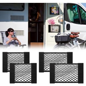 PIFOOG 4Pcs Car Net Pocket Elastic Small Mesh Cargo Storage Nets Bag Organizer Wall Sticker Pouch Netting Universal for Vehicle SUV Trunk Seat RV Camper (11.8" x 9.8" and 15.7" x 9.8")