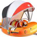 Mambobaby Baby Pool Float with Canopy, Non-Inflatable Infant Swim Float with Safe Seat and Tail Support for 24 Months, UPF 50+ Sun Protection