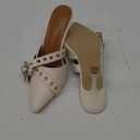 Leather Buckle Strap Kitten Heel Mules Pointed Toe Vintage Heeled Slide Sandals Studs Stiletto Mid Heel Pumps (7, Beige)