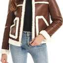 Women's Faux Shearing Moto Jacket Thick Fur Lined Coat Sherpa Leather Jacket