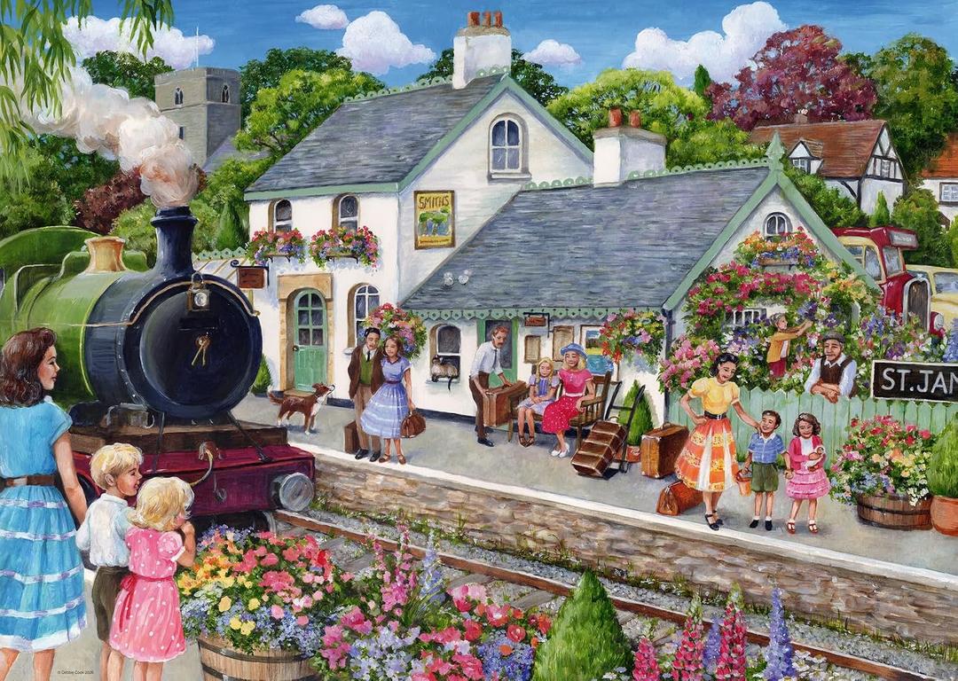 Ravensburger Whistle Stop Cottage 1000 Piece Puzzle for Adults, 28 x 20in.